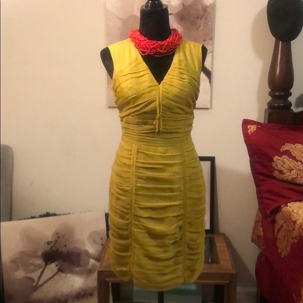 Mustard yellow ruffles folds dress